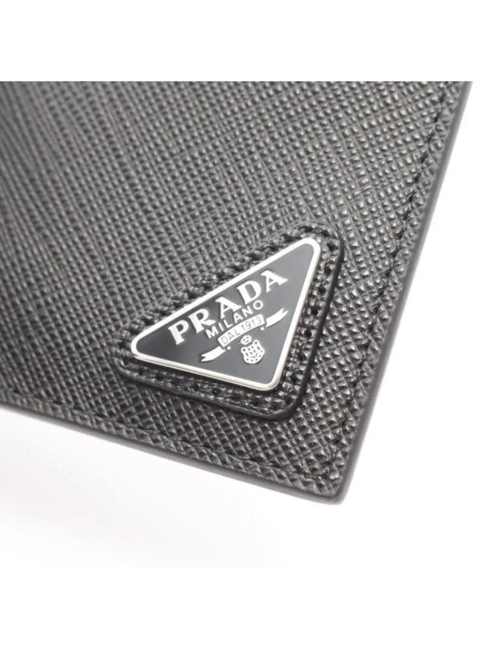 Prada Card Case Saffiano Triang Leather